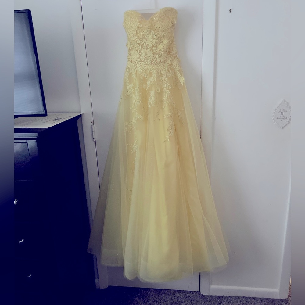 Corset top, full length gown.